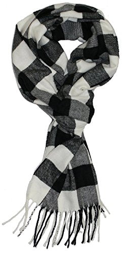 VERONZ Super Soft Classic Cashmere Feel Winter Scarf - color: Black White Buffalo Check