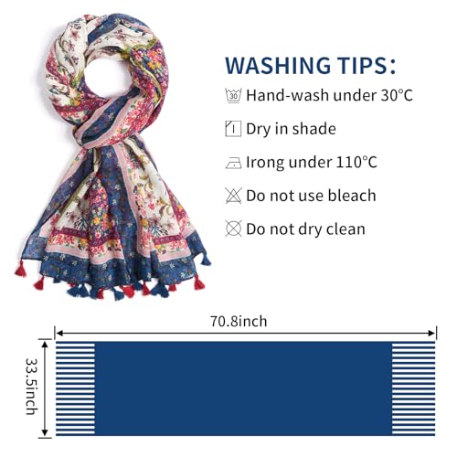 QIUTIMIY Scarf for Women Lightweight Soft Floral Leopard Printed Scarves Fall Winter Fashion Shawl Wrap with Fringe - color: Flower-red Nblue