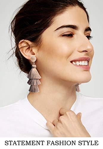 Me&Hz Colorful Layered Tassel Earrings Bohemian Statement Tiered Tassel Big Dangle Drop Earrings for Women Druzy Studs Valentine’s Day Gift - color: Khaki
