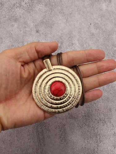 Jeilwiy Leather Necklace for Women Funky Necklace Choker String Cord Necklace with Pendant Boho Style Jewelry - style: Turquoise & Gold Round