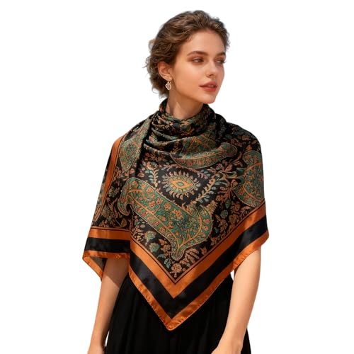 K-Elewon Large Square Scarf 43" Silk Scarf Fashion Scarves Silk Feeling Hair Wrapping Scarfs Night Sleeping Headscarf - color: Vb06