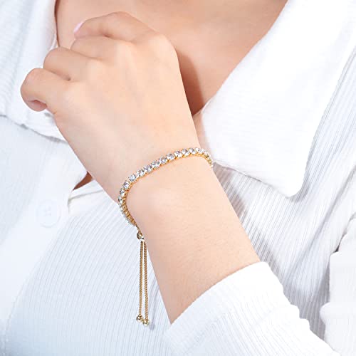 CiNily Adjustable Tennis Bracelets for Women Teen Girls Rainbow Cubic Zirconia Bracelet 14K White Gold Plated Hypoallergenic Slider Bracelet Jewelry Gift - color: Adjustable bracelet-Yellow Gold