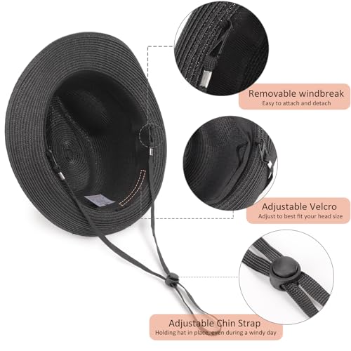 DRESHOW Women Straw Sun Hat Short Brim Panama Travel Fedora Summer Hat Roll Up Beach Cap for Women UPF 50+ - color: 1 Pc Straw Hat: Black (Black Ribbon)