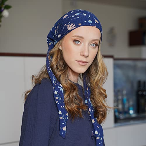 Pretied Head Scarves for Women Featuring Lightweight Crimped Material and Attractive - color: Floral Navy