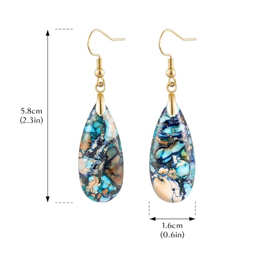 Stone Drop Earrings for Women Earrings Teardrop Jasper Stone Dangle Earrings - color: Dark Blue&Blue-Golden Hook