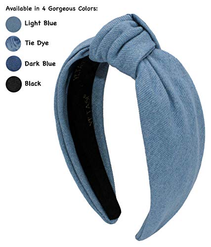 Denim Light Blue Headband is Trendy. Headbands for Women are Long Lasting. Jean Knotted is a Top Knot Head band Girls Fashion Designer for Hair - color: Light Blue