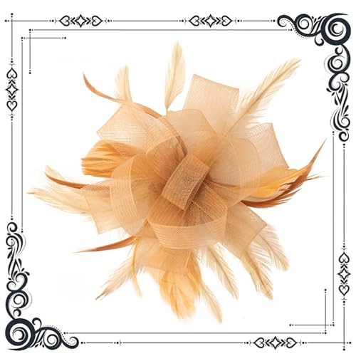 dressfan Womens Fascinator Hat Headpiece 20s Vintage Wedding Hair Accessories for Derby/Wedding/Cocktail/Tea Party - color: Gold