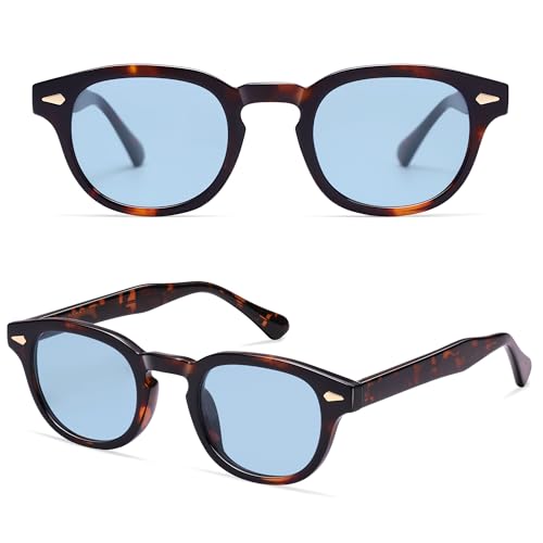 SOJOS Retro Small Round Sunglasses for Men Women Trendy Circle Style UV400 Lenses Unisex Sun Glasses SJ2251 - color: Dark Tortoise/Blue