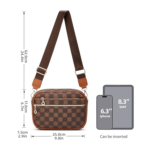 Crossbody Purse for Women Small Crossbody Bags Trendy Vegan Leather with Adjustable Shoulder Straps Gift for Mother Wife Mom - color: Checkered Coffee Minimalism