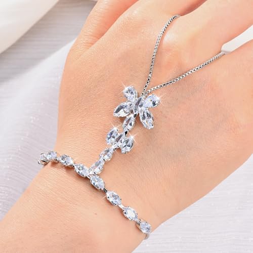 Adjustable Hand Chain Bracelet Women, 16K Gold Plated Finger Bracelet, Secure Ball Clasp Elegant Slave Hand Jewelry, Y2K Aesthetic Accessories for Summer Festival Prom Beach Vacation Daily Wear - color: style7-16K silver-plated