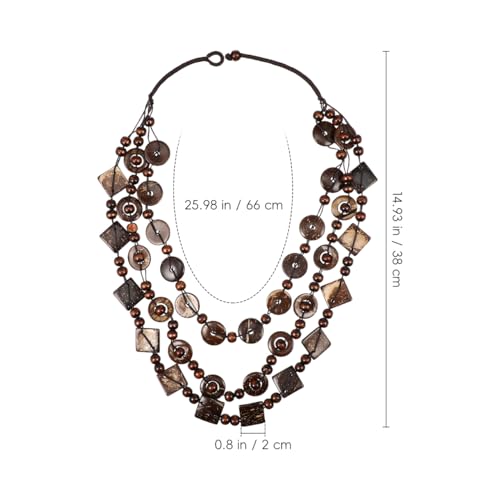 Happyyami 3- Layered Statement Necklace Womens Bohemia Choker Necklaces Multicolor Fashion Wood Bead Necklace