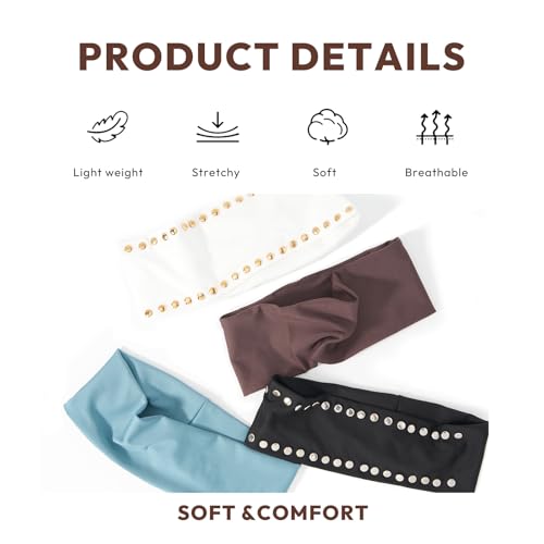 Aranya Women’s Headbands 5pcs / 4pcs – Soft Stretchy Fabric Headbands for Everyday Wear, Yoga, Workout & Fashion Outfits Gifts for Women – Multiple Styles Available (Studded Collection) - color: Studded Collection