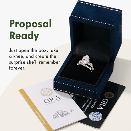 4CT Moissanite Marquise Engagement Ring Set for Women, Vintage Vine D Color VVSI 14K Gold Plated Promise Wedding Band, Bridal Festival Gift with Certificates - color: White Gold, size: 9