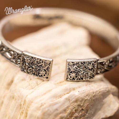 Montana West Wrangler Cuff Bracelet for Women Western Turquoise Adjustable Open Bangle Silver Plated Carved Floral Cowgirl Country Jewelry - color: Silver-Floral