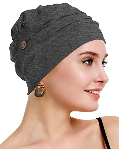 osvyo Cotton Chemo Turbans for Women Cancer Hairloss hat - Cotton Lightweight Headwear Sealed Packaging - color: Cotton Dark Flecking Gray