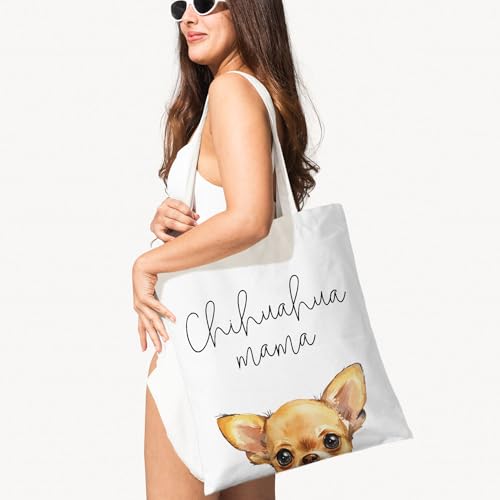 Dog Mama Canvas Tote Bag for Women, Dogs Lover Gift for Dog Mom, Birthday Christmas Cute Rottweiler Gifts For Women. - color: Chihuahua Mama (013)