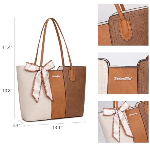 Montana West Tote Bags for Women Top Handle Satchel Purses - color: Beige With Brown