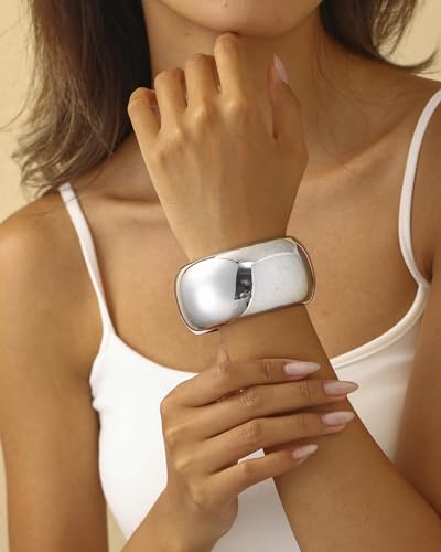 Bangle Bracelets for Women | 14K Gold Plated Trendy Wide Bracelets | Hinged Arm Cuff Bangles Chunky Bracelet for Women - color: Style F-Silver Plated Bangles