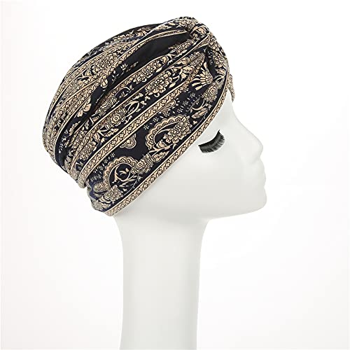 beauty YFJH Women's Cotton Turban Head Wrap Cancer Chemo Beanies Cap Headwear Cap Bonnet Hair Loss Hat - color: Beige Navy Insect