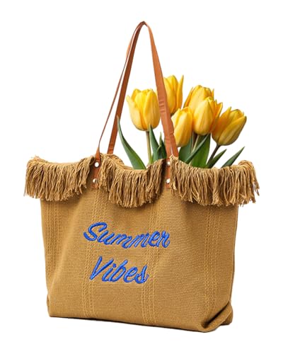 Personalized Embroidered Bridesmaid Tote Bag, Custom Large Women Vaction Travel - color: Khaki