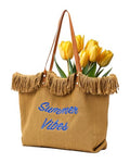 Personalized Embroidered Bridesmaid Tote Bag, Custom Large Women Vaction Travel - color: Khaki