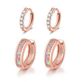 CiNily Huggie Earrings Opal Hinged Hoop Earrings Gold Plated Hypoallergenic Small Hoop Earrings for Women Teen Girls Men Sensitive Ears - color: Pink-Rose Gold