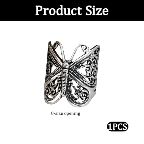 Butterfly Wrap Rings,Butterfly Ring for Women, Adjustable Open Carved Texture Butterfly Ring,Vintage Metal Insects Knuckle Finger Rings,Cute Animal Ring,Statement Jewelry Gifts for Women - color: Silver