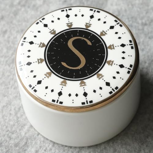 COLLECTIVE HOME - Monogram Jewelry Box, Bohemian Ceramic Trinket Box, Storage for Necklace Ring Bracelet Keys, Birthday Mother's Day Christmas Gift for Women, 3.25" x 2.5" (S) - color: S