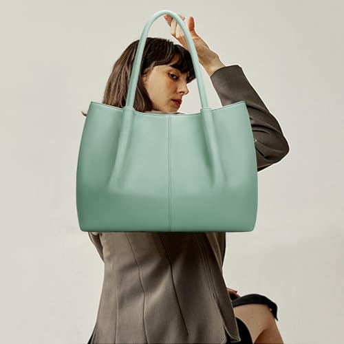 KKXIU Tote Bag for Women Vegan Leather Shoulder Purse Large Capacity Travel Bag - color: Light Green