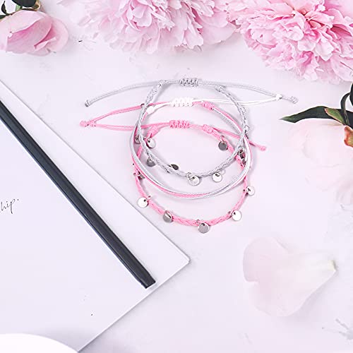 FANCY SHINY String Ankle Bracelets Waterproof Rope Anklets Braided Beach Boho Coin Anklets Cute Friendship Foot Jewelry for Women - style: Pink