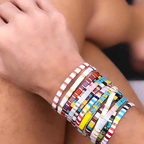 Sonateomber Tila Flat Beaded Stretch Bracelets for Women, Trendy Unique Colorful Square Beads Handmade Stack Bracelet Friendship Accessories Fashion Jewelry Gift - color: Gold