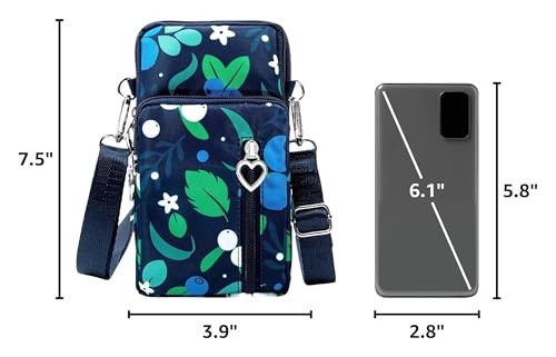 BIAOTIE Lightweight Small Crossbody bags Cell Phone Purses Travel Pouch Shoulder Bag for Women - color: Dark Blue Leaves