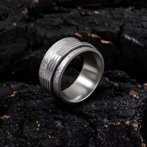 Stainless Steel Rings for Men Women, Vintage Chunky Silver Spinner Ring Band for Meditation, Relaxation& Stress Relief, Retro Wide Wrap Thumb Finger Midi Rings, Statement Cool Punk Band Ring Jewelry - color: R08Color3