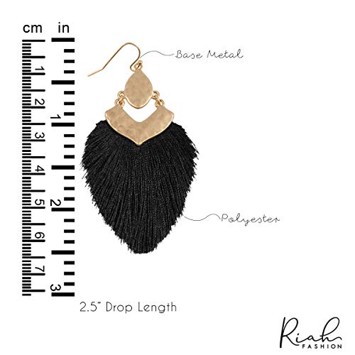 Bohemian Silky Thread Fan Fringe Tassel Statement Earrings - Lightweight Strand Feather Shape Dangles - color: Bohemian Fringe - Red
