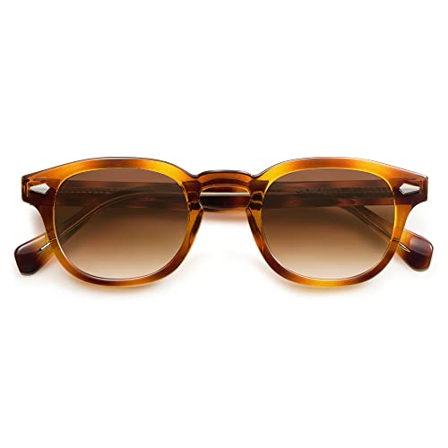 SOJOS Retro Small Round Sunglasses for Men Women Trendy Circle Style UV400 Lenses Unisex Sun Glasses SJ2251 - color: Brown Pattern/Brown Grading