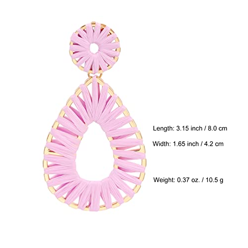 Raffia Teardrop Dangle Earrings Handmad Statement Drop Earrings - color: Lavender
