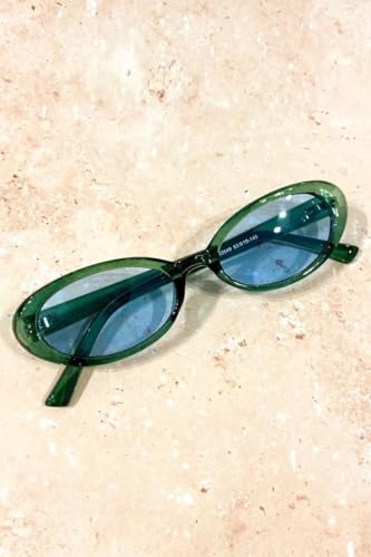 90s Sunglasses for Women Men Retro Small Oval Sunglasses - color: Green/Blue
