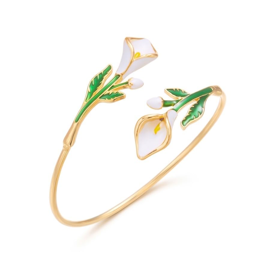 Caiyao 2Pcs Adjustable Sunflower Open Cuff Bangle Bracelets Ring Gold Tone Enamel Daisy Flower Floral Upper Arm Armband Bracelet for Women Boho Summer Inspired Floral Jewelry Gifts - style: StyleF