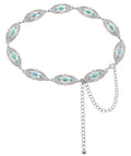 XZQTIVE Women Boho Chain Belts For Dresses Jeans Western Cowgirl Waist Links Belt Adjustable Metal Concho Belt - size: Fit Waist upto 36inches, style: Turquoise Bright Silver