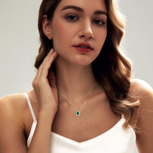 Luxval Diamond Pendant Gold Necklace for Women，Dainty 18k Gold Plated Choker Necklaces Simple Gold Jewelry Gifts for Women Girls - color: Gold-Emerald Necklace