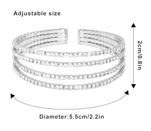 Rhinestone Bracelet for Women MultiLayer Crystal Cuff Bracelet Strand Layered Bracelet - color: Silver 7