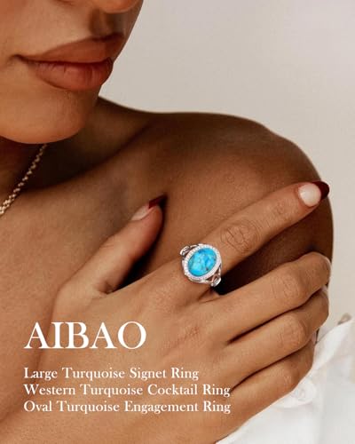 AIBAO 4-12 Ct Large Oval Engagement Rings for Women Natural Turquoise/Lapis Lazuli/Malachite Celtic/Infinity/Love Knot Halo Ring Size 6 to 10 Anniversary Christmas Valentines Gift - style: 4.56 Ct Blue Turquoise & Created White Sapphire