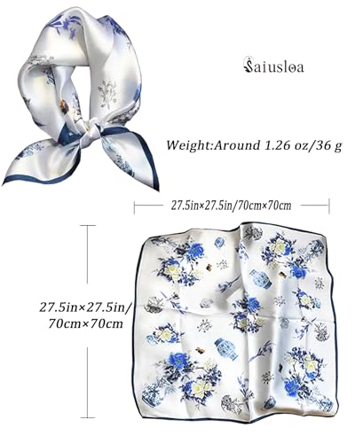 Saiusloa Neck Scarf For Womens Silky Head Scarves Hair Bandanas Square Scarf Fashion Accessories lightweight - color: 18-cyan Bellflower