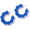 Raffia Hoop Earrings Statement Boho Beaded Earrings Cute Rattan Handmade Colorful Jewelry for Women Unique Summer Outfits - color: Royal Blue