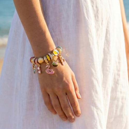 Madison Tyler Beach Bracelet for Women | Seahorse Octopus Tropical Fish Sea Turtle Shell Conch Beaded Charm Bracelet | Cute Gold Plated Adjustable Snake Chain Bracelet - style: Beach Bucket Heart Sunglasses