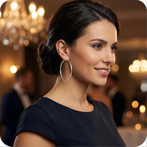 6 Pairs Silver Gold Hoop Earrings for Women - 14K Gold Plated 316 Stainless Steel, Hypoallergenic Lightweight 20/30/40/50/60/70mm Hoops Set - color: silver
