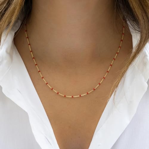 Gold Necklaces for Women Trendy, 14K Gold Plated Dainty Lip Chain Simple Choker Hypoallergenic Waterproof Boho Necklace Fashion Accessories Women Jewelry for Her - color: O chain-red