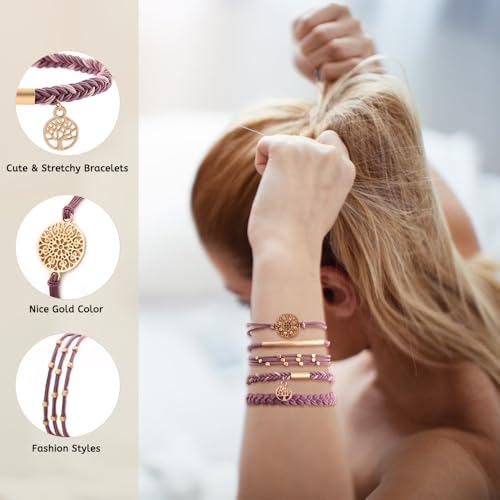 DIYDEC 10PCS Hair Ties Bracelet for Women 5 Styles Soft Braided Boho Hair Bands Elastic No Damage Hair Ties for Girls thick Thin Long Curly Hair Accessories(Pink) - color: pink