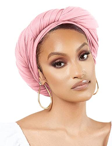 Nonbongoy Head Wraps for Black Women Stretch Headwraps Large Hair Wraps Hijab Scarves for Muslim Head Scarf Turban Headbands - color: 1-pink Headwrap