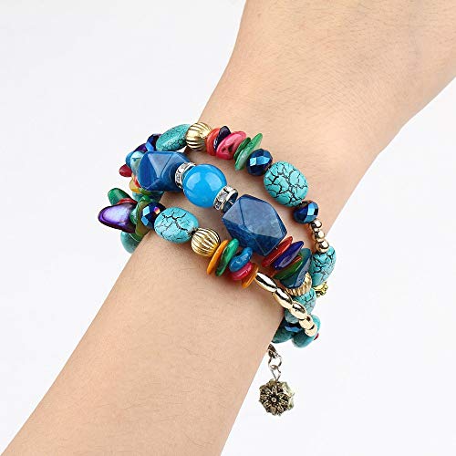 Women Beaded Bracelet Set | Colorful Boho Stackable Trendy Design with Crystal Accents Multilayer Bangle Bracelet | Fashion Stretch Braclets Jewelry for Women - color: Teal.